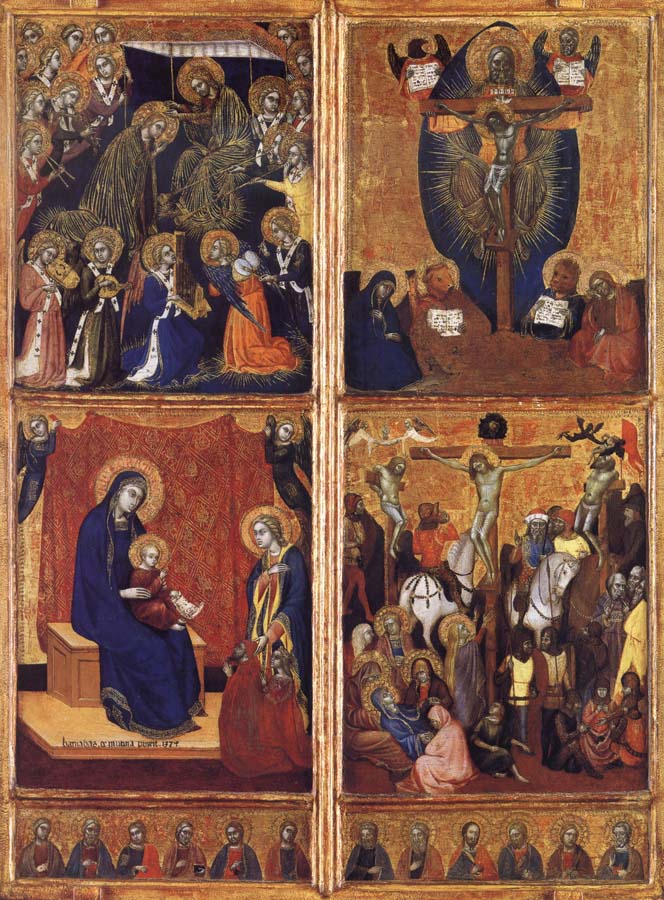 Barnaba Da Modena THe Coronation of the Virgin ,the trinity,the tirgin and child,the Crucifixion